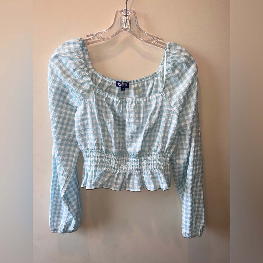 🩵Blue Long-sleeved Cropped Blouse TJ-Max.